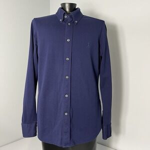 Polo Ralph Lauren Knit Oxford Button-Down Shirt Womens L Navy Old Money Preppy